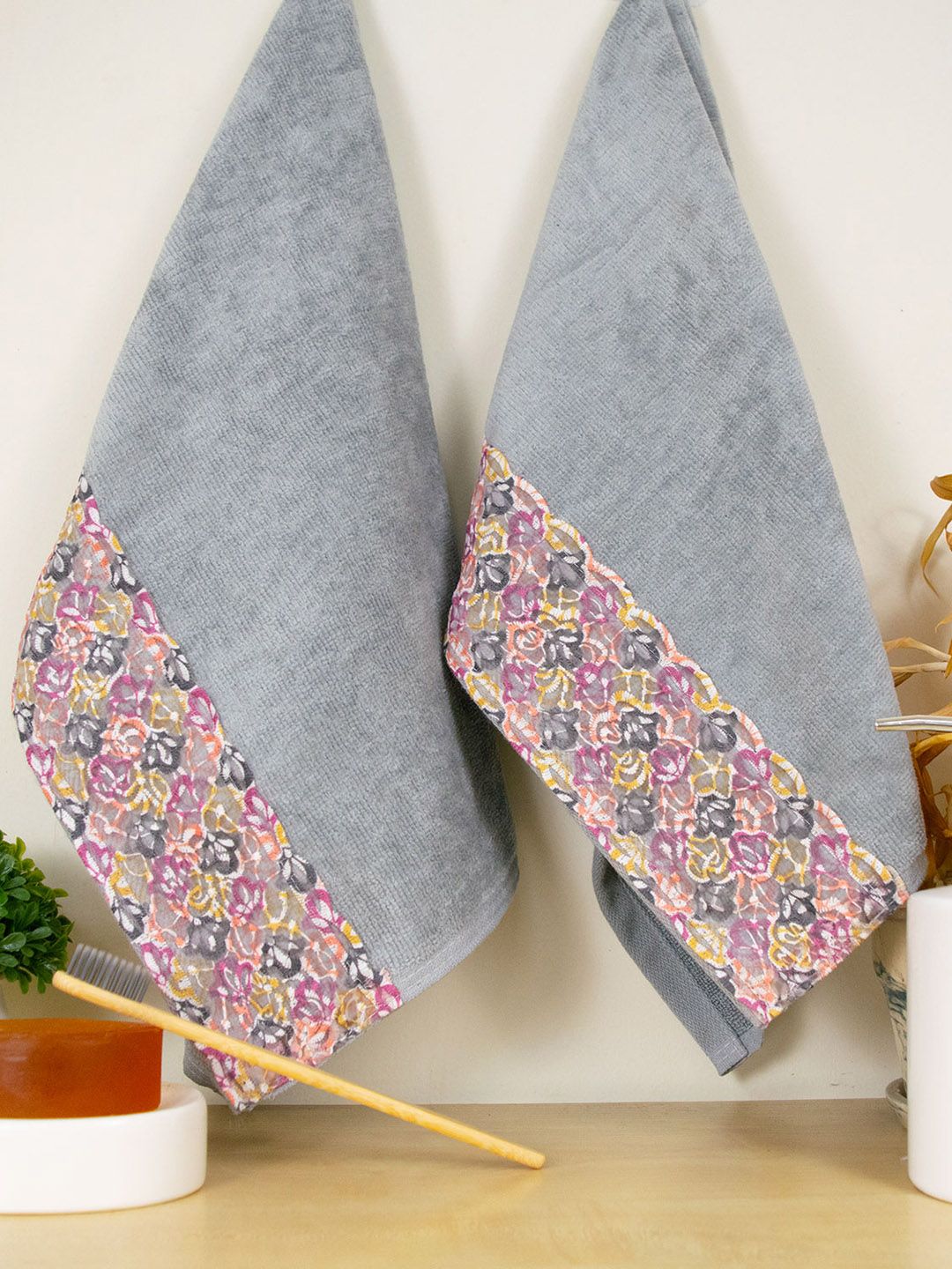 RANGOLI Set Of 2 Grey Solid Pure Cotton 450 GSM Hand Towel-picture-28
