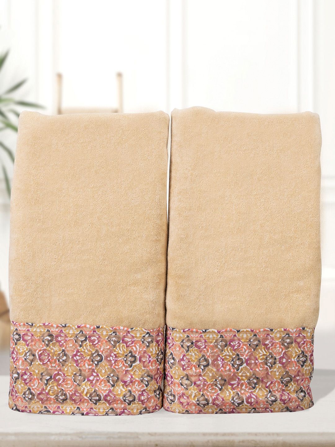 RANGOLI Pack of 2 Beige Solid Cotton 450 GSM Towel Set-picture-16