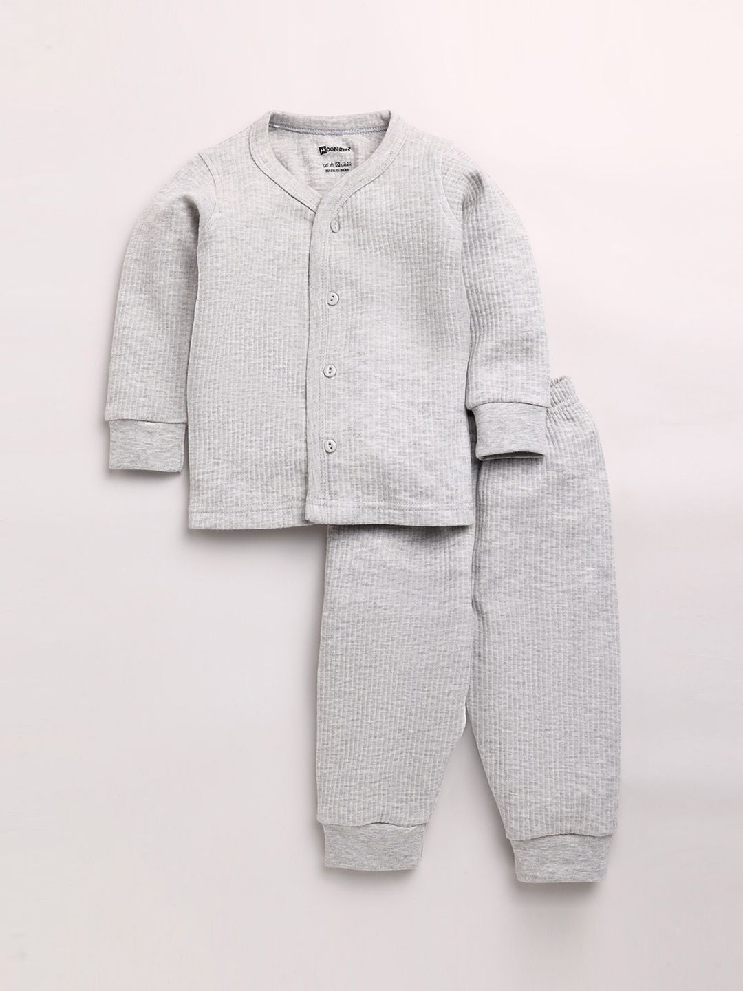MooNKids Boys Grey Solid Cotton Thermal Set