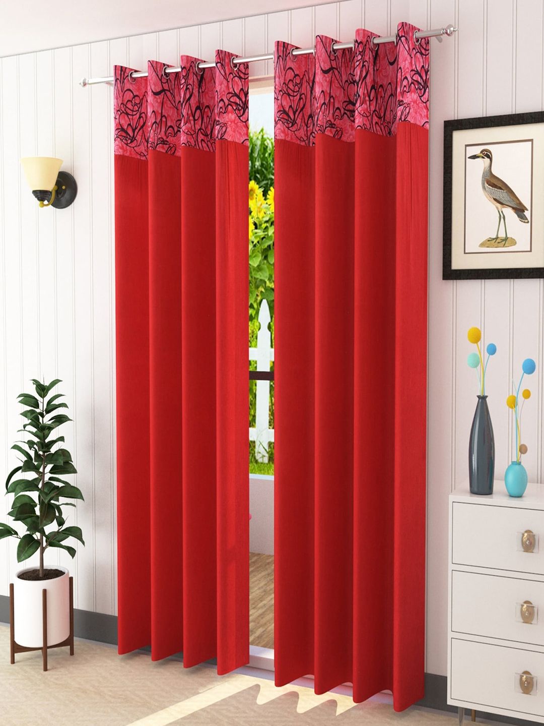 Homefab India Maroon & Black Set of 2 Door Curtains-picture-15