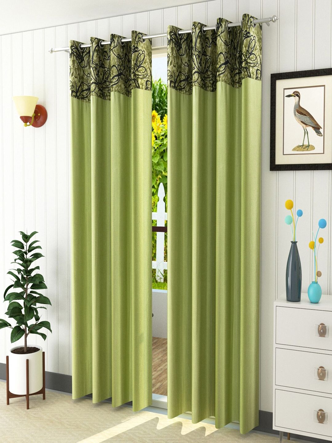 Homefab India Green & Black Set of 2 Door Curtain-image-26