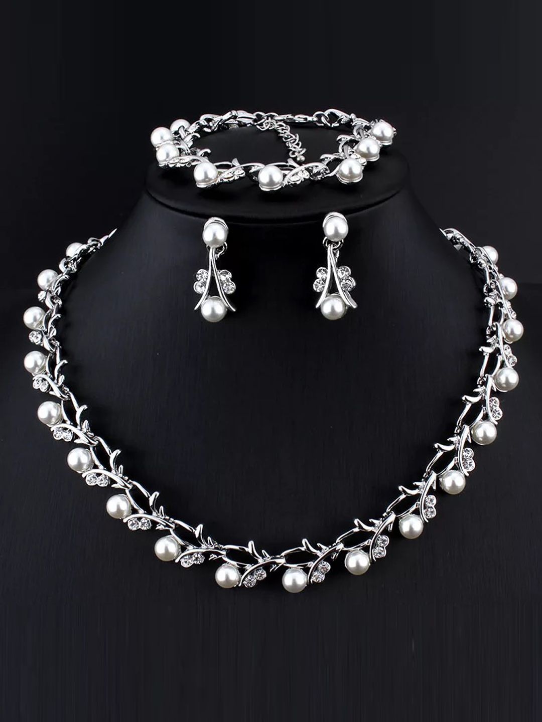 Shining Diva Fashion Silver-Plated Pearl Studded Jewellery Set-picture-27