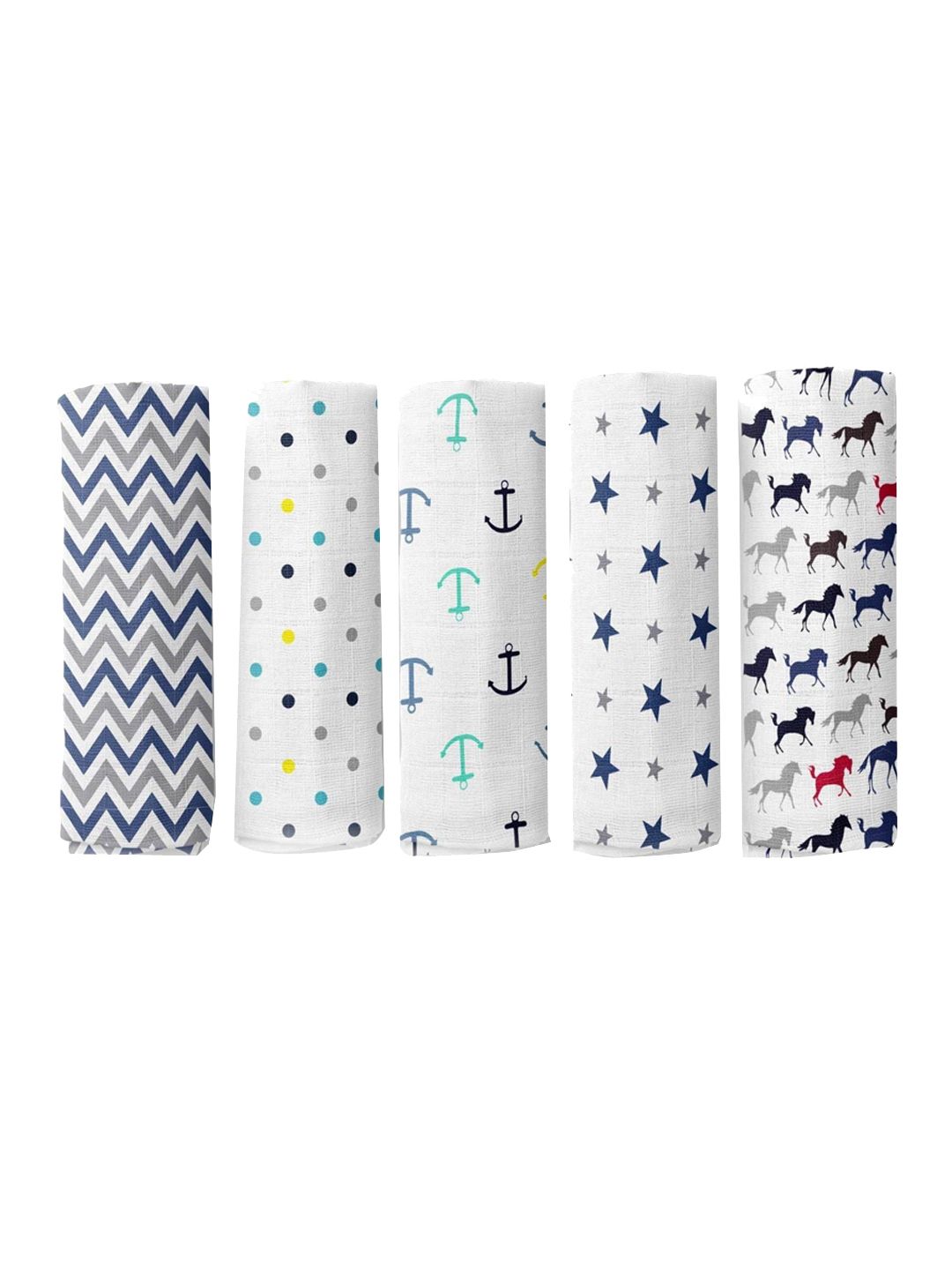 haus & kinder Infant Kids Set Of 5 100% Cotton Muslin Swaddle Wrap