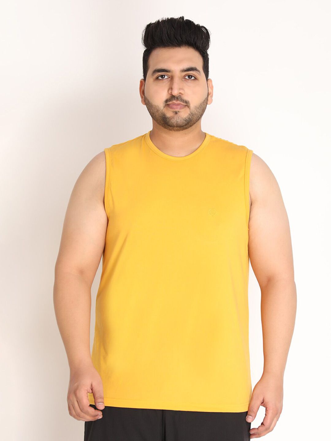 CHKOKKO Plus Men Mustard Yellow Raw Edge T-shirt-picture-32