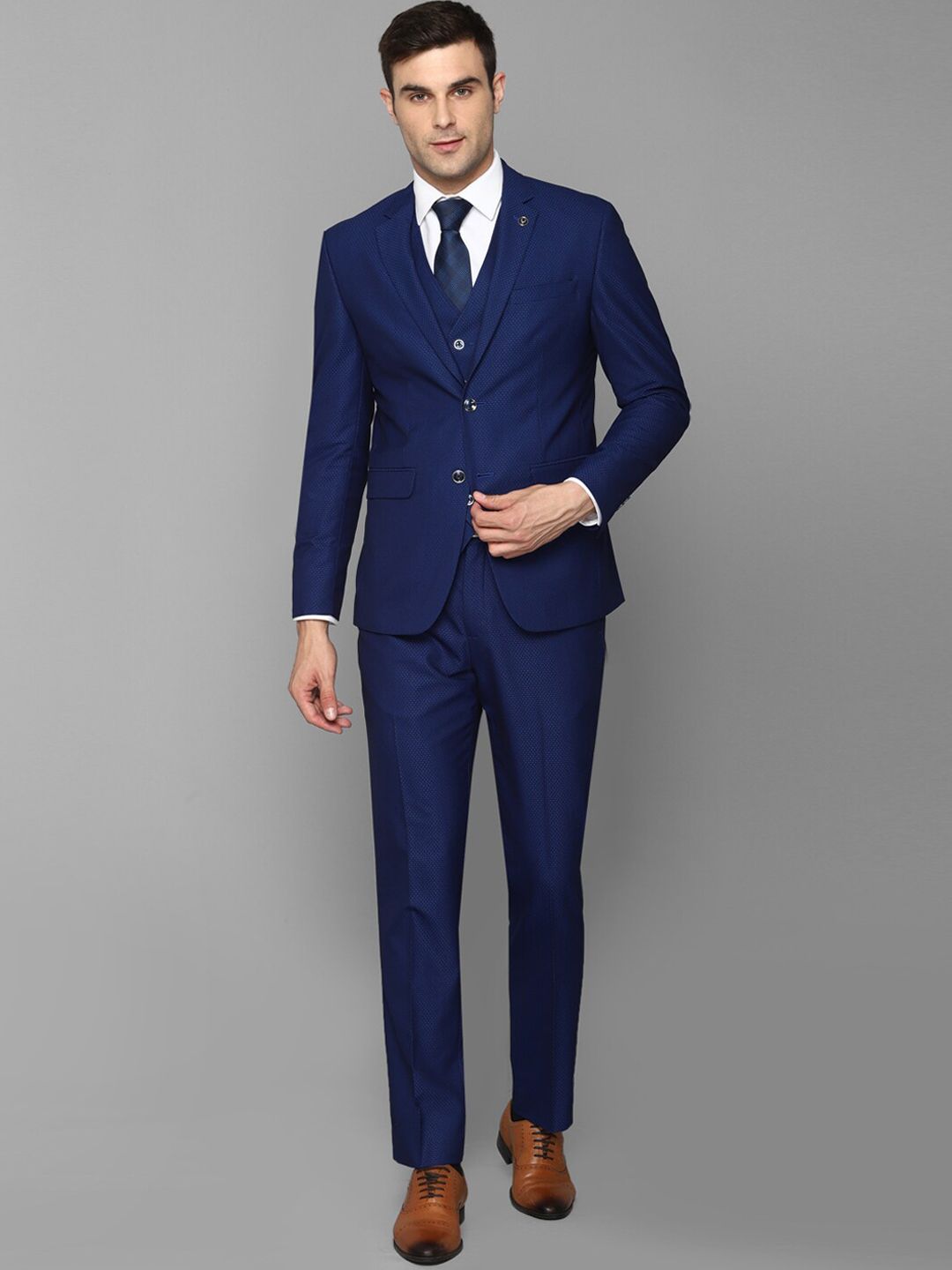 Allen Solly Men Blue Solid Regular Fit 3-Piece Formal Suit - Price History