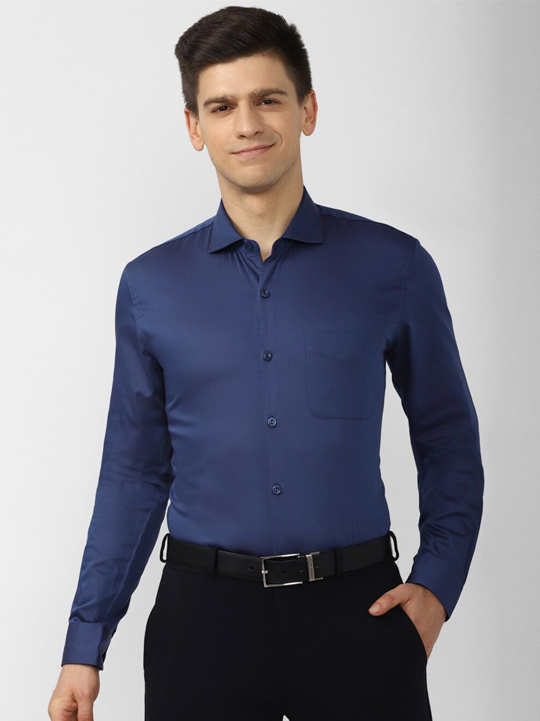 Peter England Elite Men Navy Blue Slim Fit Cotton Formal Shirt-picture-21