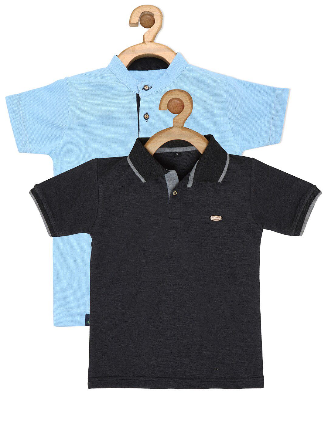 earth conscious Boys Pack Of 2 Regular Fit Blue & Black Polo Collar T-shirt-picture-13