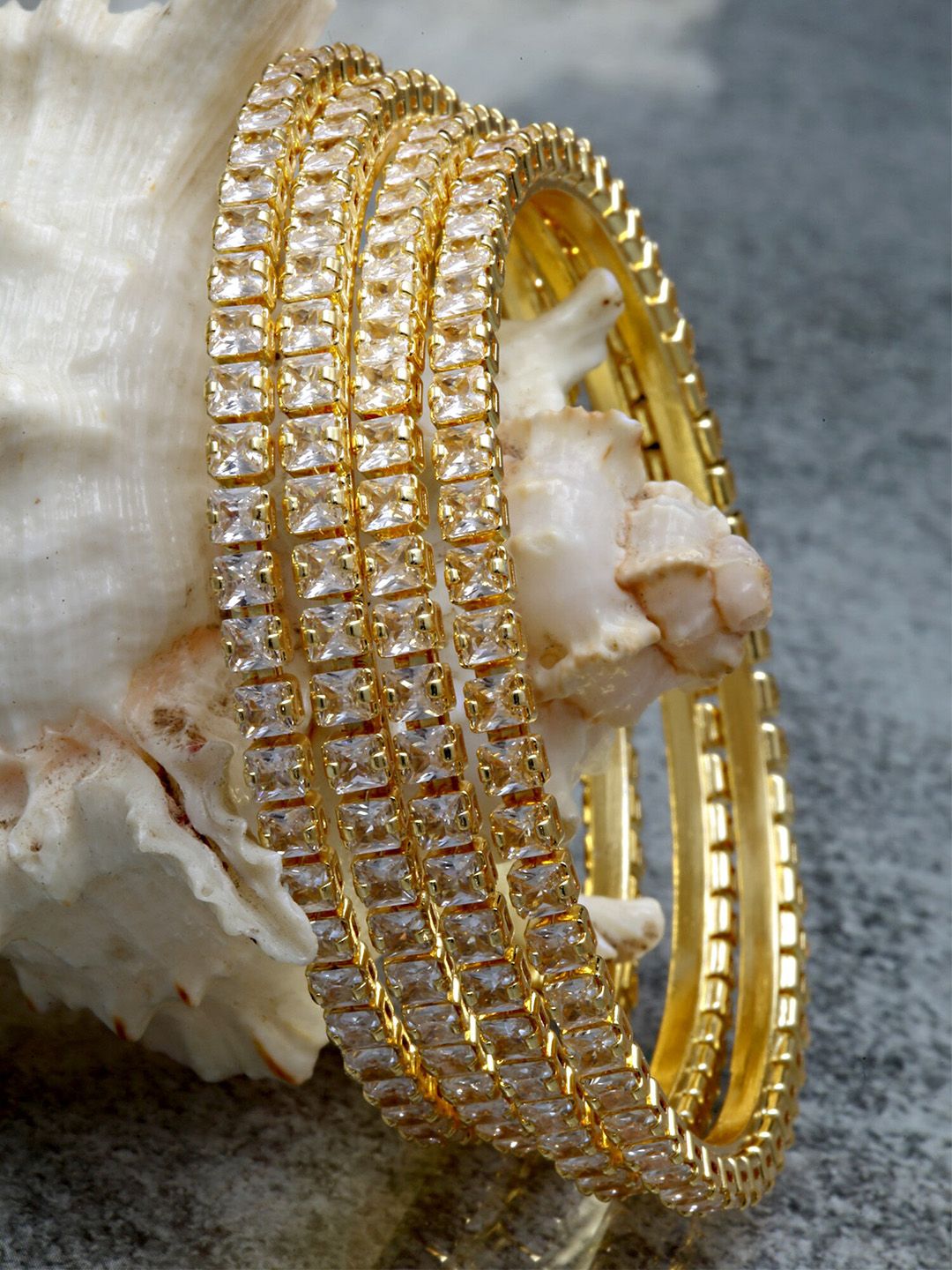 KARATCART Set Of 4 Gold-Plated White AD-Studded Bangles-picture-32