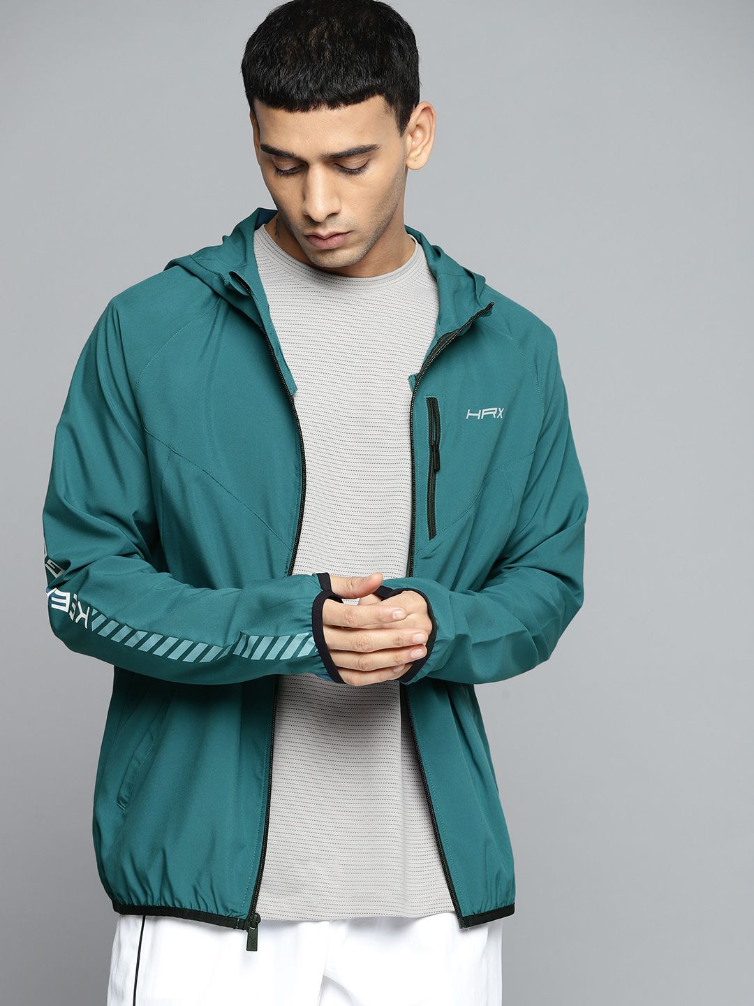 HRX by Hrithik Roshan Men Teal Typography Printed Running Sporty Jacket-picture-32