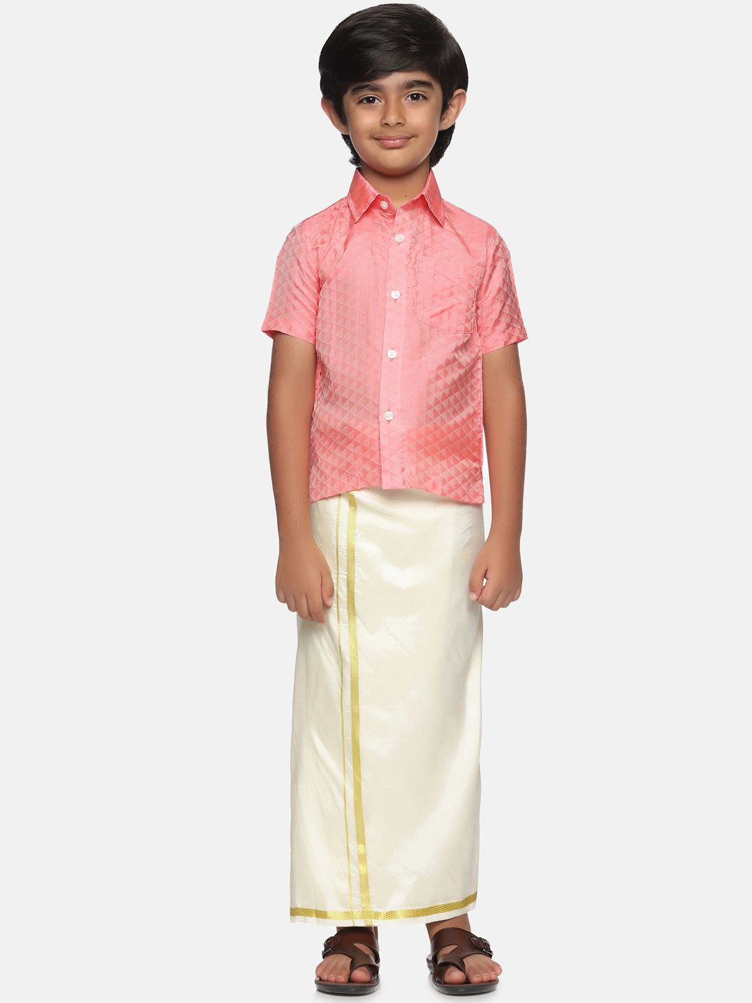 Sethukrishna Boys Peach-Coloured & Off White Shirt with Dhoti-picture-24