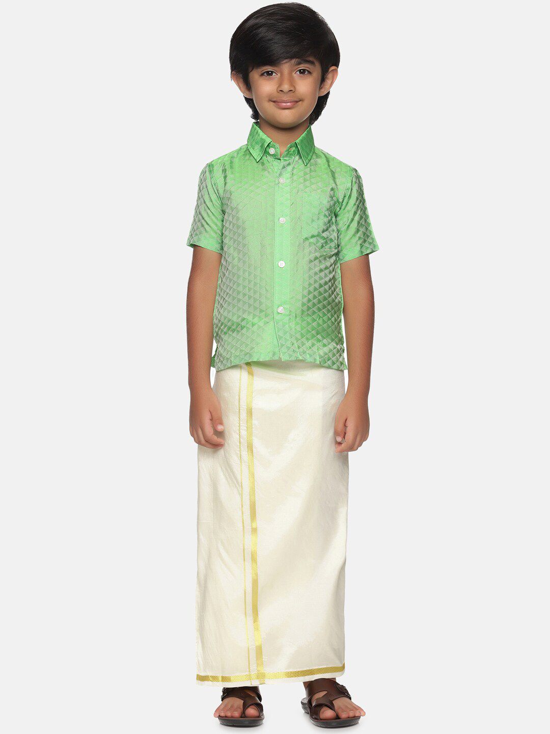 Sethukrishna Boys Green & Off White Shirt with Dhoti-picture-54