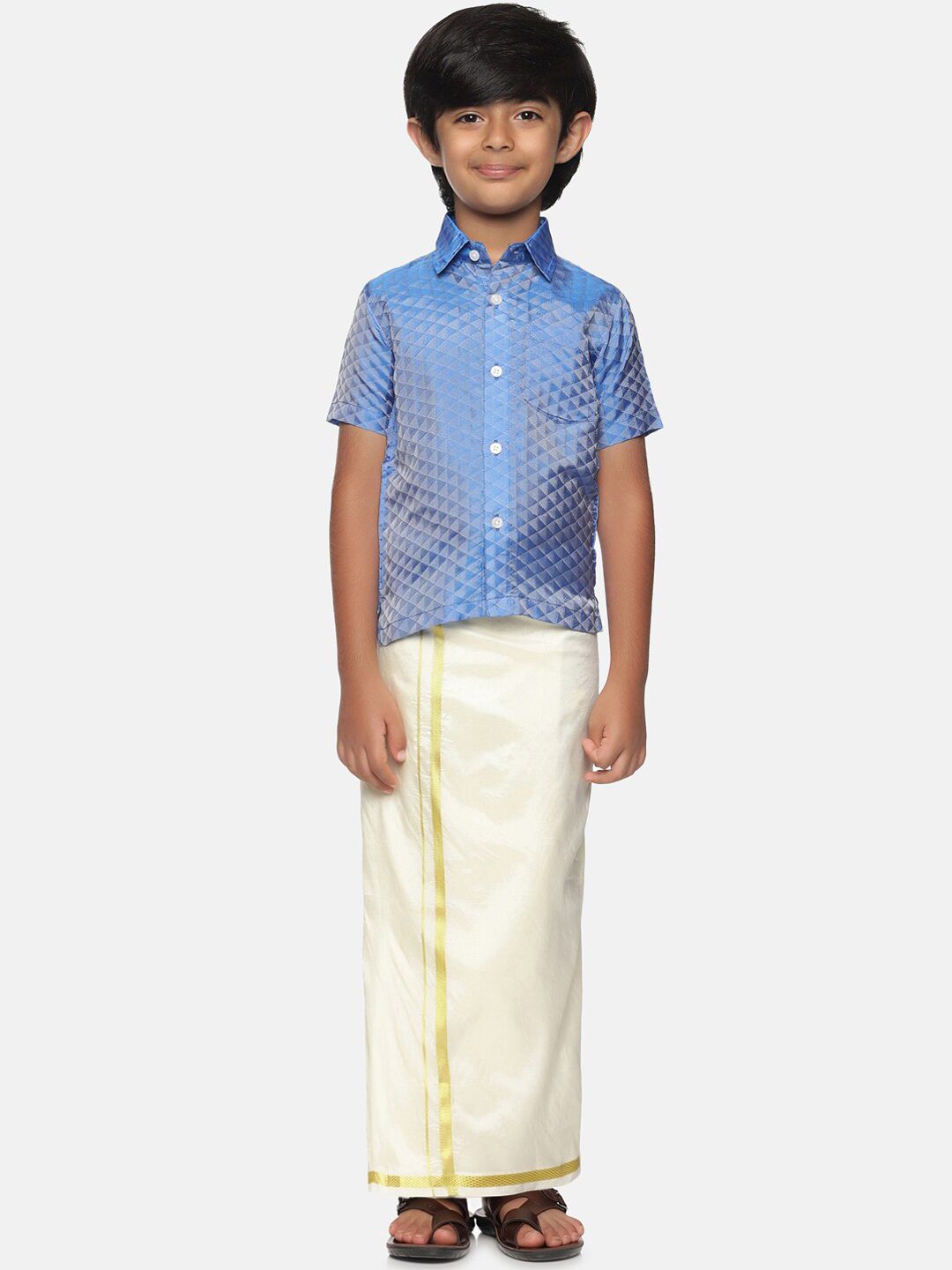 Sethukrishna Boys Blue & Off White Shirt with Dhoti-picture-24