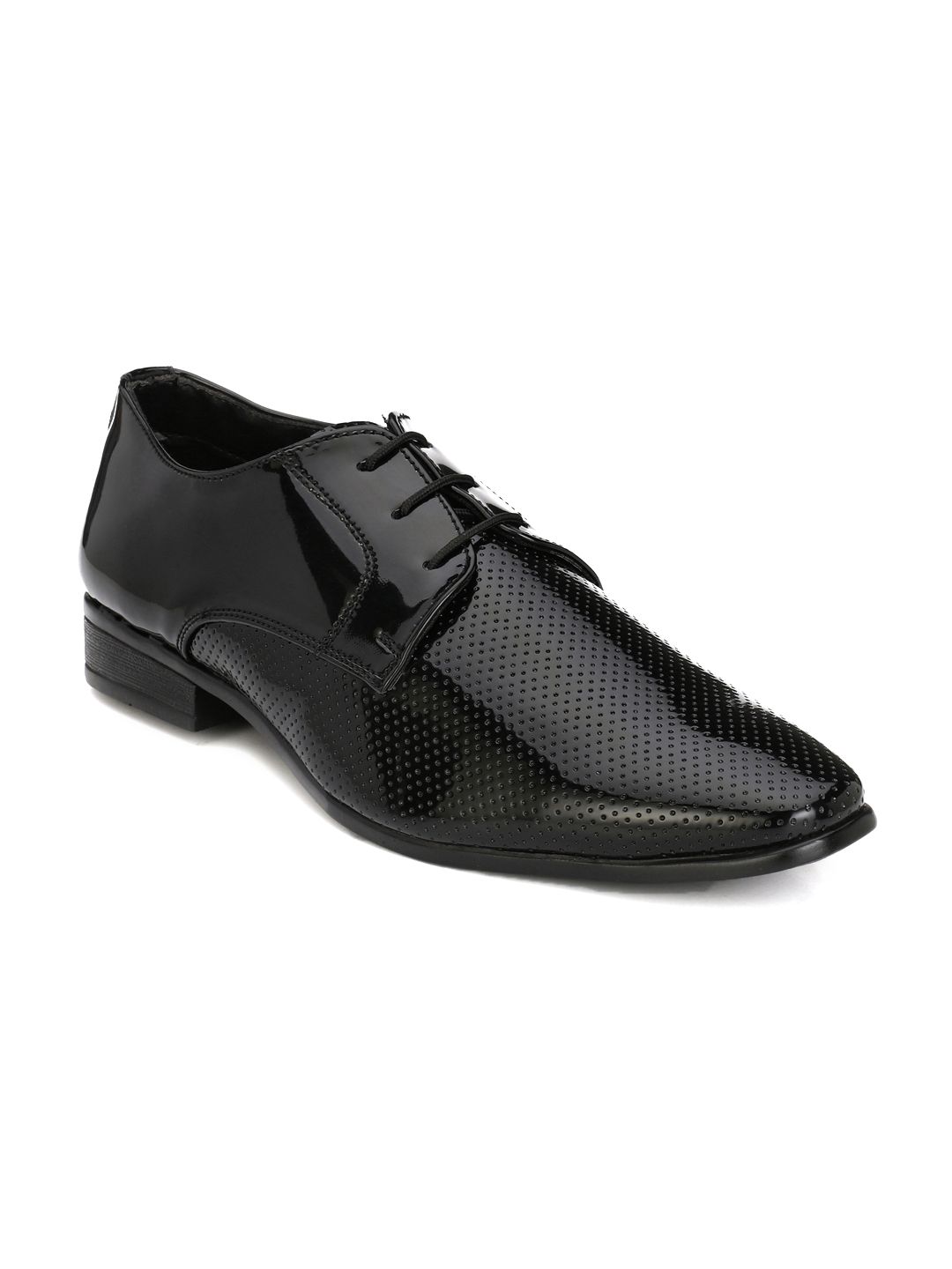 Hirels Men Black Textured Semiformal Shoes-image-28