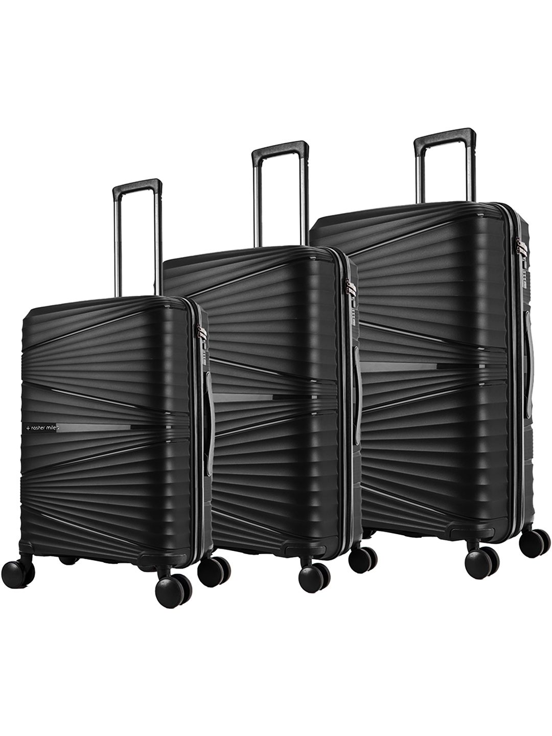 Nasher Miles Set Of 3 Black Hard-Sided Trolley Bags-picture-29