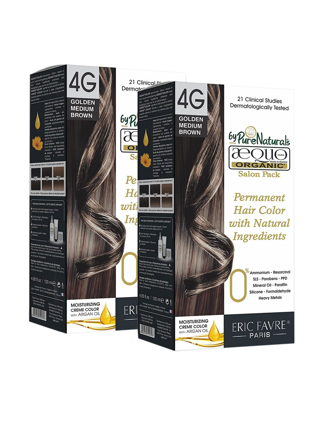 Aequo Organic Set of 2 Permanent Cream Hair Color 120 ml Each - Golden Medium Brown 4G-image-6