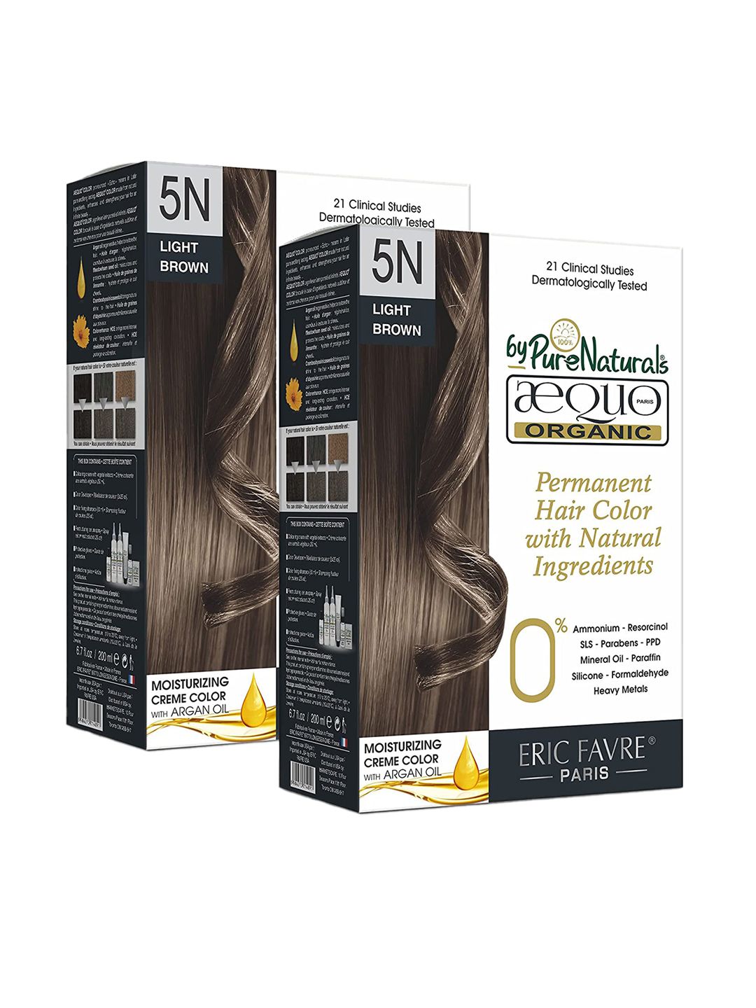 Aequo Organic Set of 2 Permanent Cream Hair Color 200ml each - Light Brown 5N-picture-26