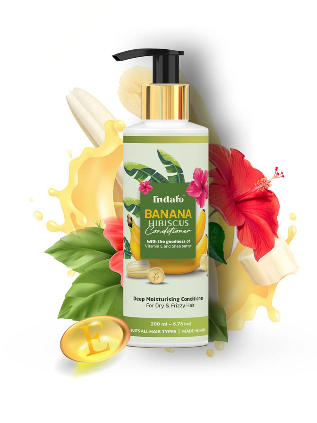 INDALO Banana Hibiscus Conditioner with Shea Butter & Vitamin E for Dry Hair - 200ml-image-45