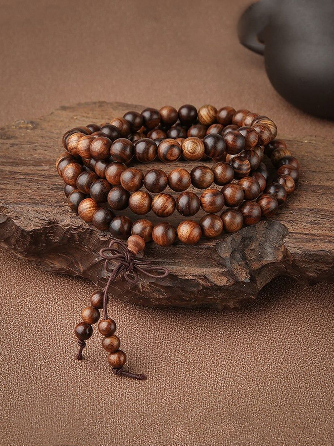 Yellow Chimes Men Brown Meditation Bracelet Of 108 Beads-picture-18