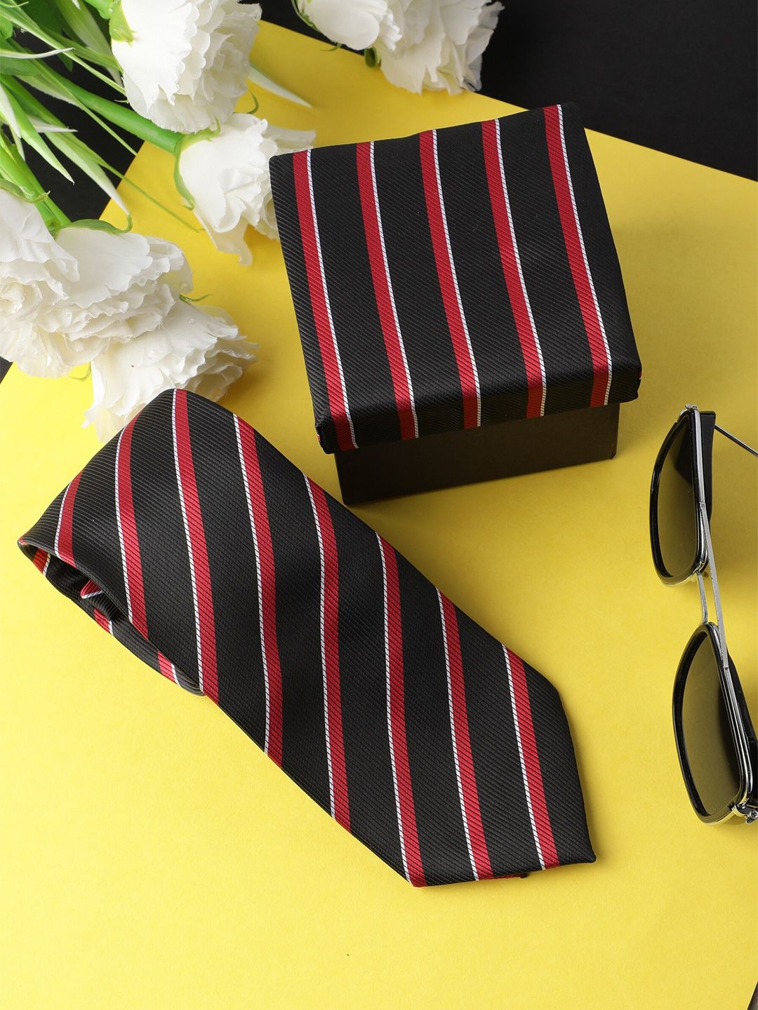 Alvaro Castagnino Men Black & Red Striped Skinny Tie-picture-24