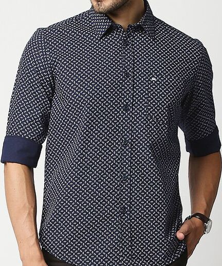 Navy Blue Slim Fit Men's Long Sleeves Casual Shirt by Being Human Clothing