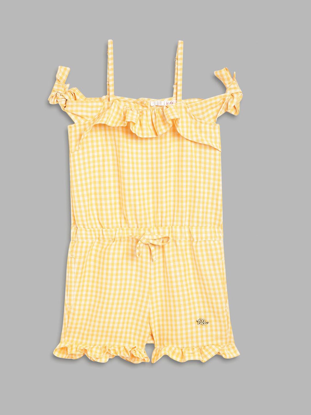 ELLE Girls Yellow Checked Jumpsuit-picture-21