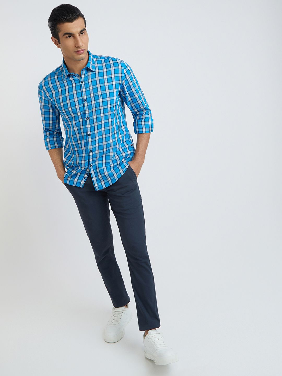 Buy Parx Men Blue Slim Fit Tartan Checks Checked Casual Shirt