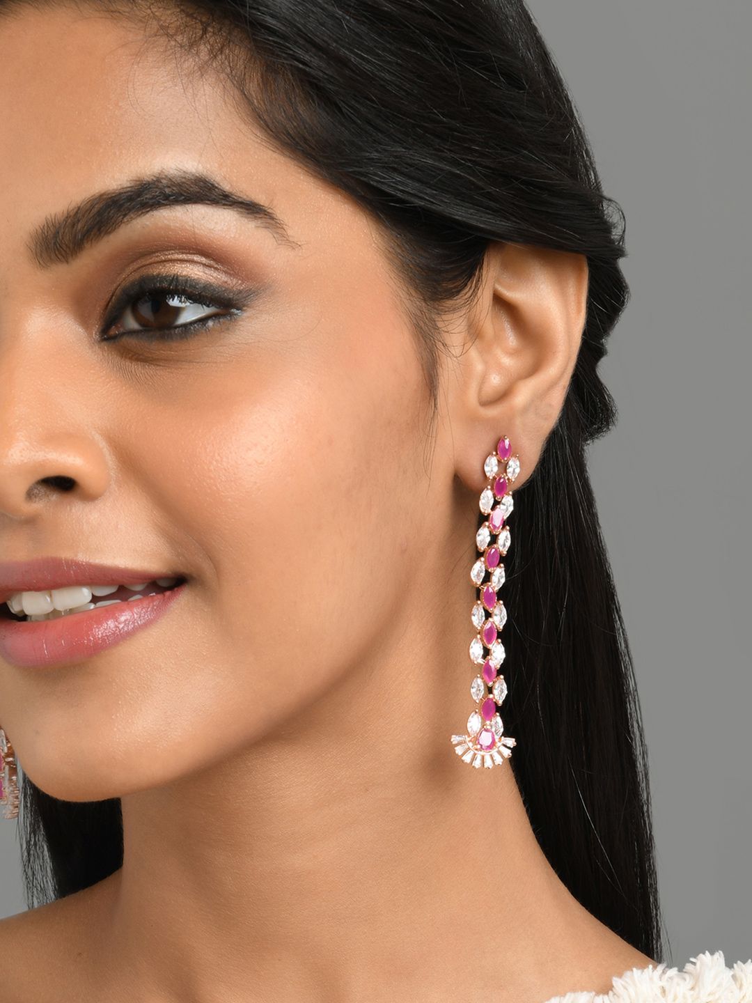 Fida Rose Gold Geometric Drop Earrings-picture-36