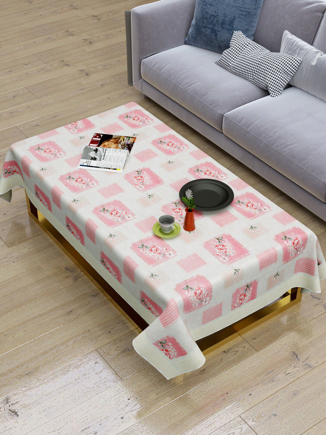 Clasiko Pink Floral Printed 2-Seater Table Covers-image-3