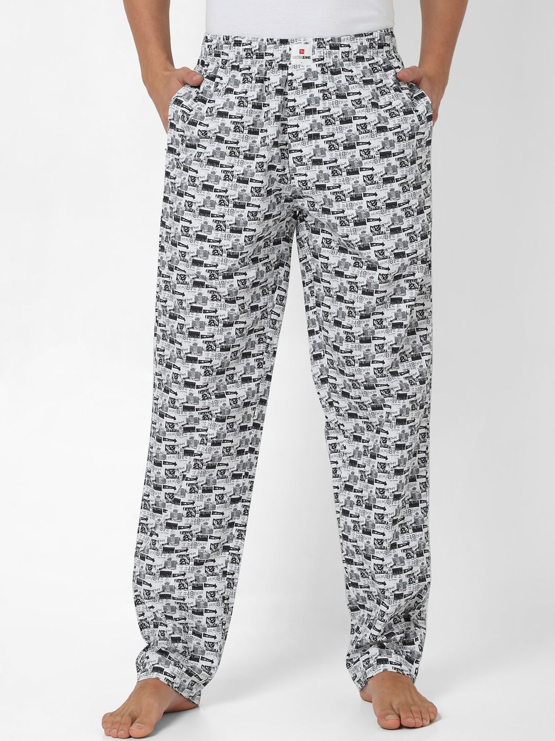 Underjeans by Spykar Men White & Grey Printed Cotton Regular Fit Lounge Pants-picture-53