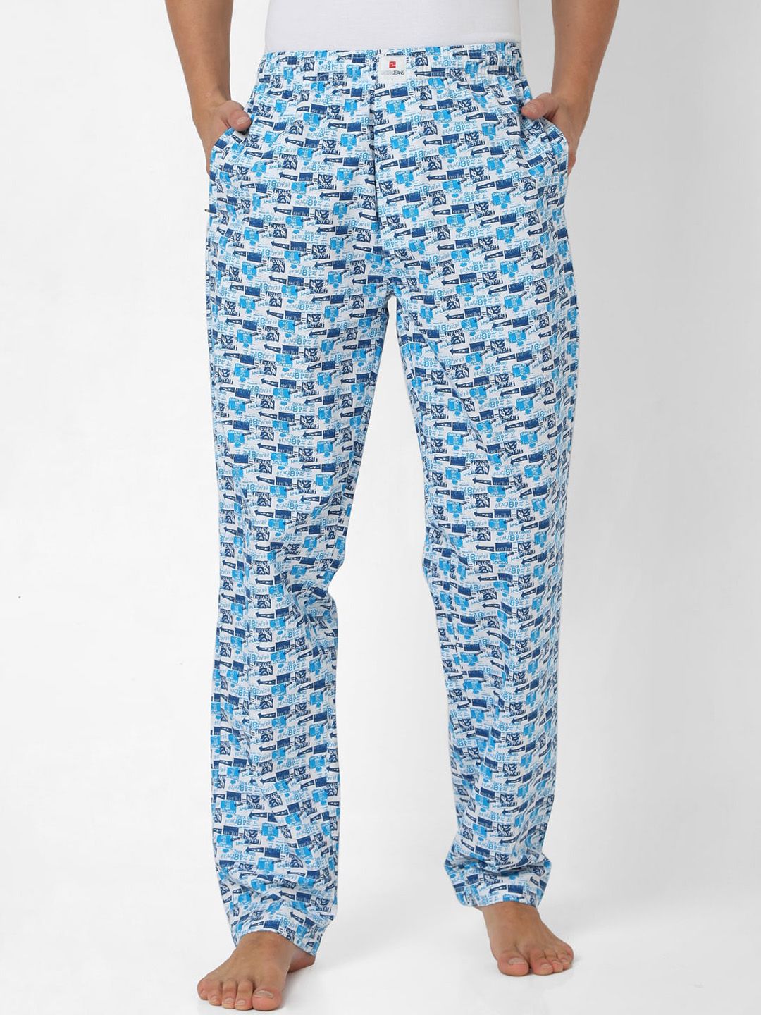 Underjeans by Spykar Men White & Blue Cotton Regular Fit Lounge Pants-picture-13