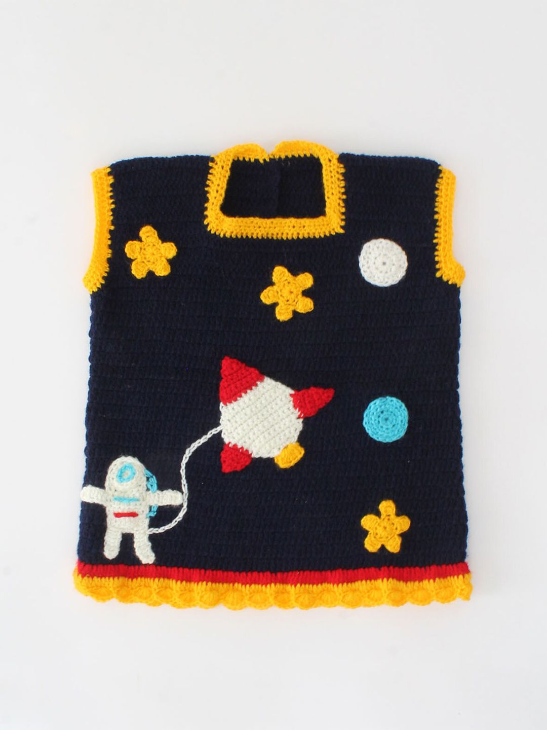 Woonie Unisex Kids Navy Blue & Yellow Humour and Comic Sweater Vest-picture-22