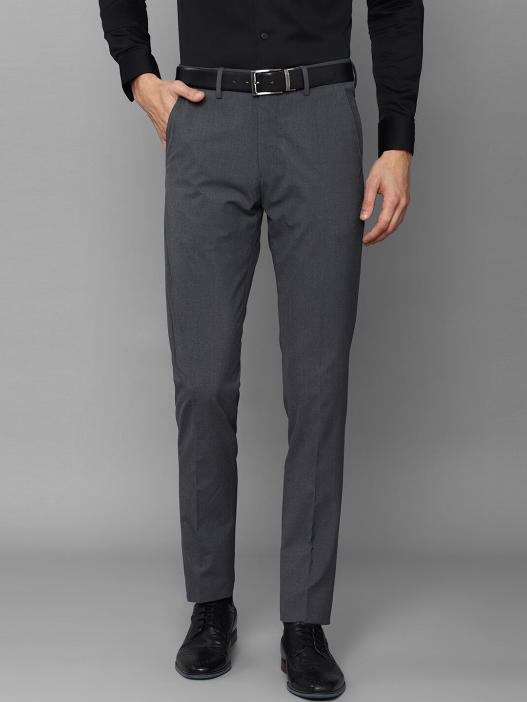 Louis Philippe Men Grey Slim Fit Trousers-picture-11