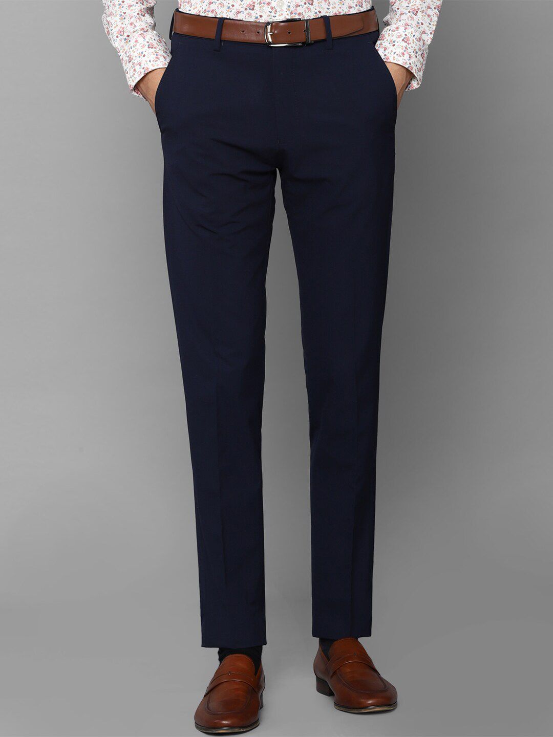 Louis Philippe Men Navy Blue Slim Fit Trousers-picture-11