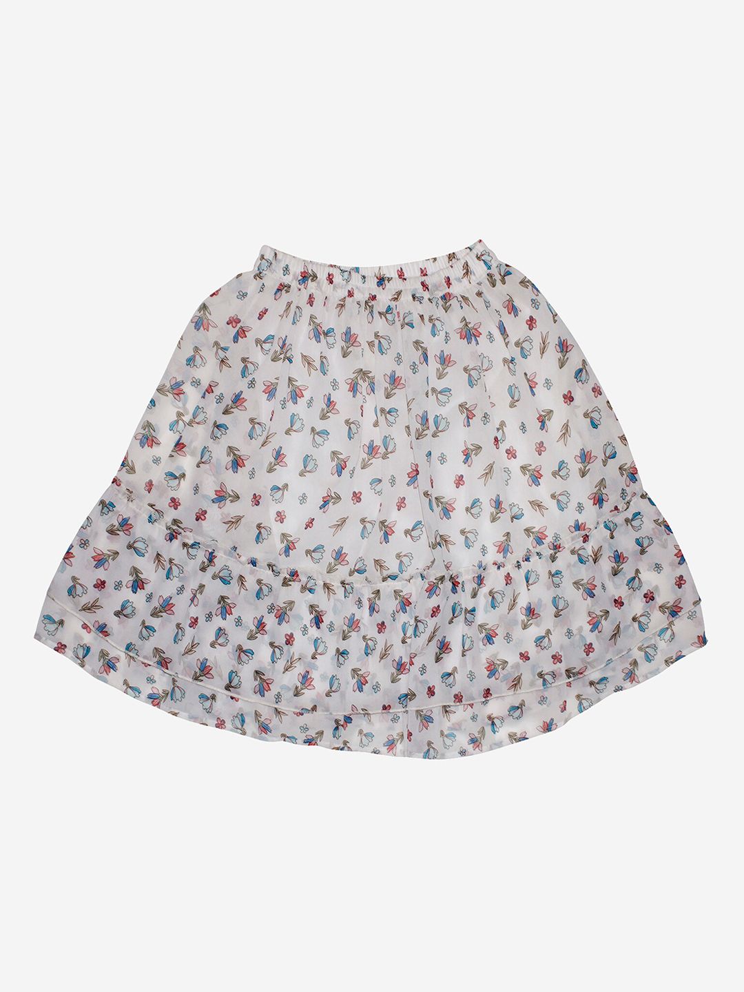 KiddoPanti Girls White Floral Printed Flared Skirts-image-8