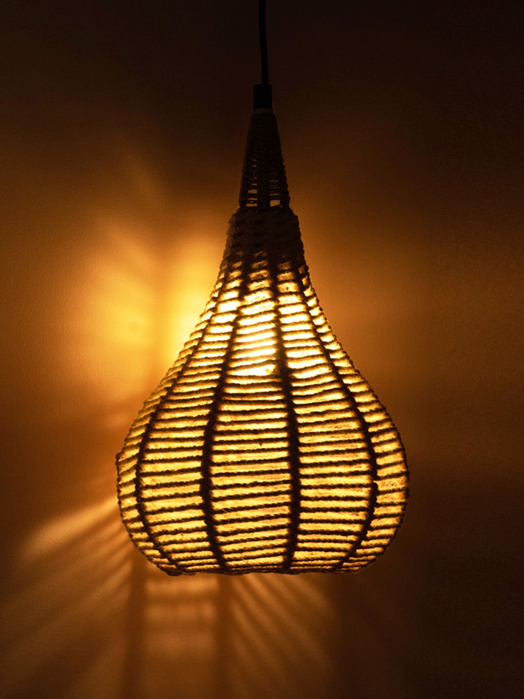 ExclusiveLane Beige Solid Jute Hanging Pendant Ceiling Lamps-image-13
