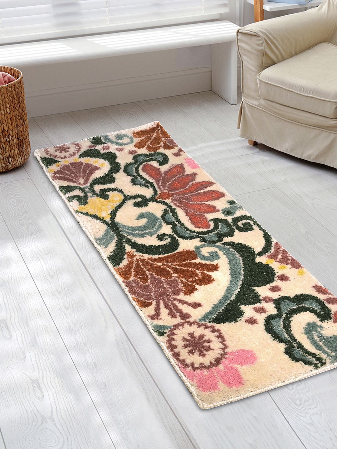 Saral Home Cream Floral Handtufted Pure Cotton Rectangular Runners-picture-28