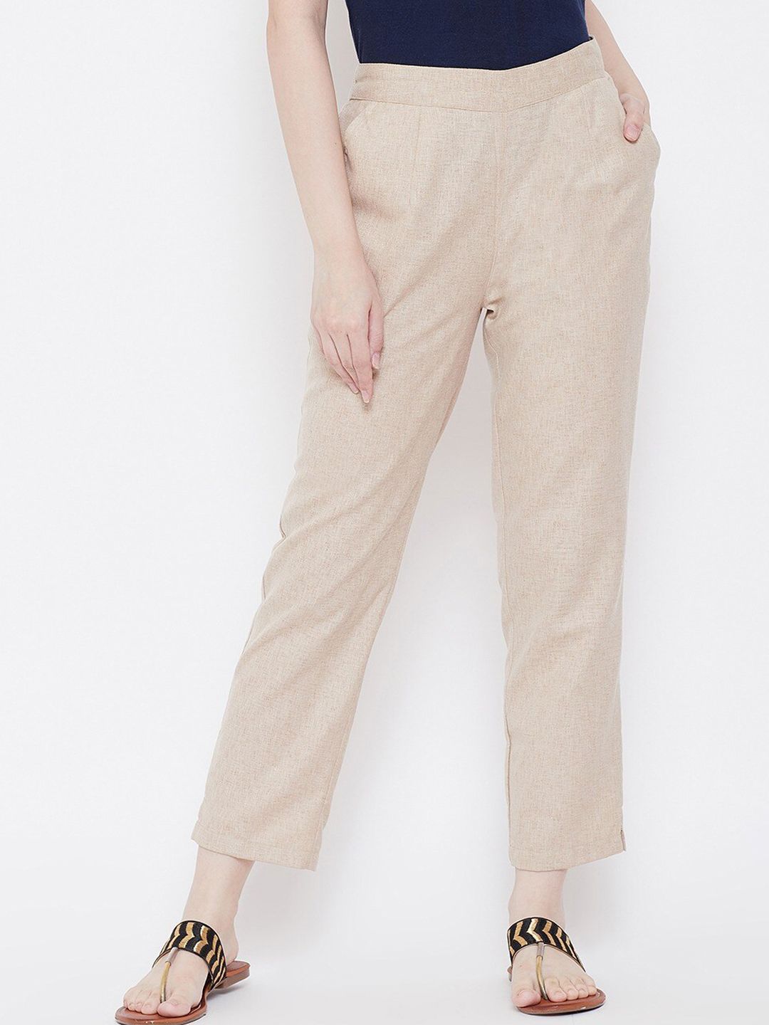 Be Indi Women Beige Straight Fit Trousers