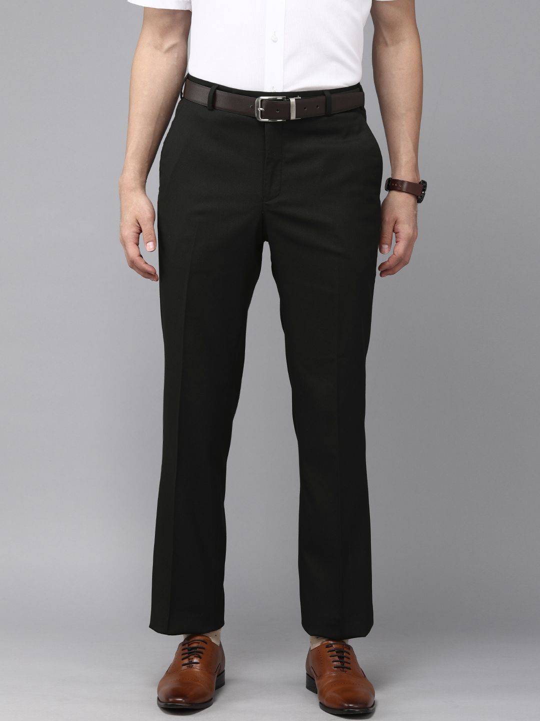 Park Avenue Men Black Solid Smart Slim Tapered Fit Low-Rise Formal Trousers-picture-11