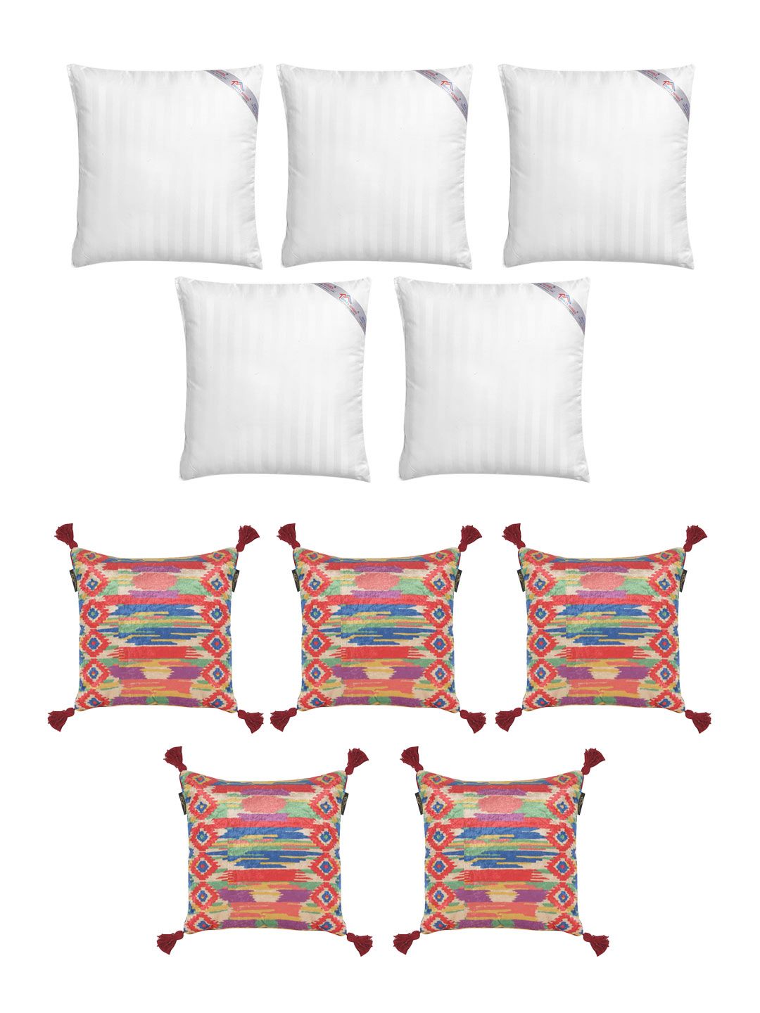 HOSTA HOMES Set of 5 Striped Cushions & 5 Velvet Square Cushion Covers-picture-33