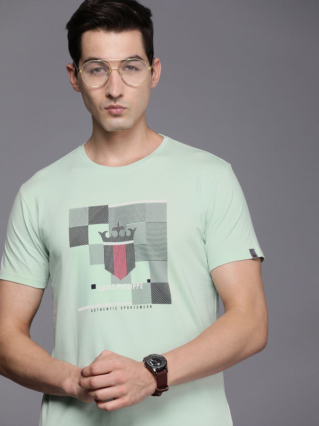 Louis Philippe Sport Men Green Brand Logo Printed T-shirt