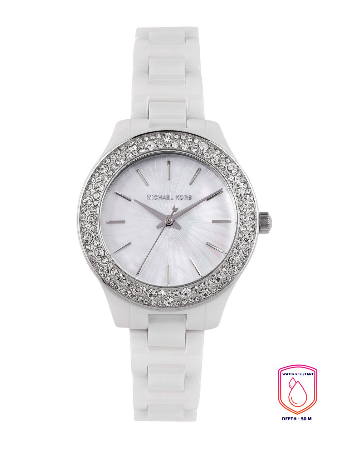 Michael Kors Women White Mother of Pearl Dial Liliane Analogue Watch MK4649