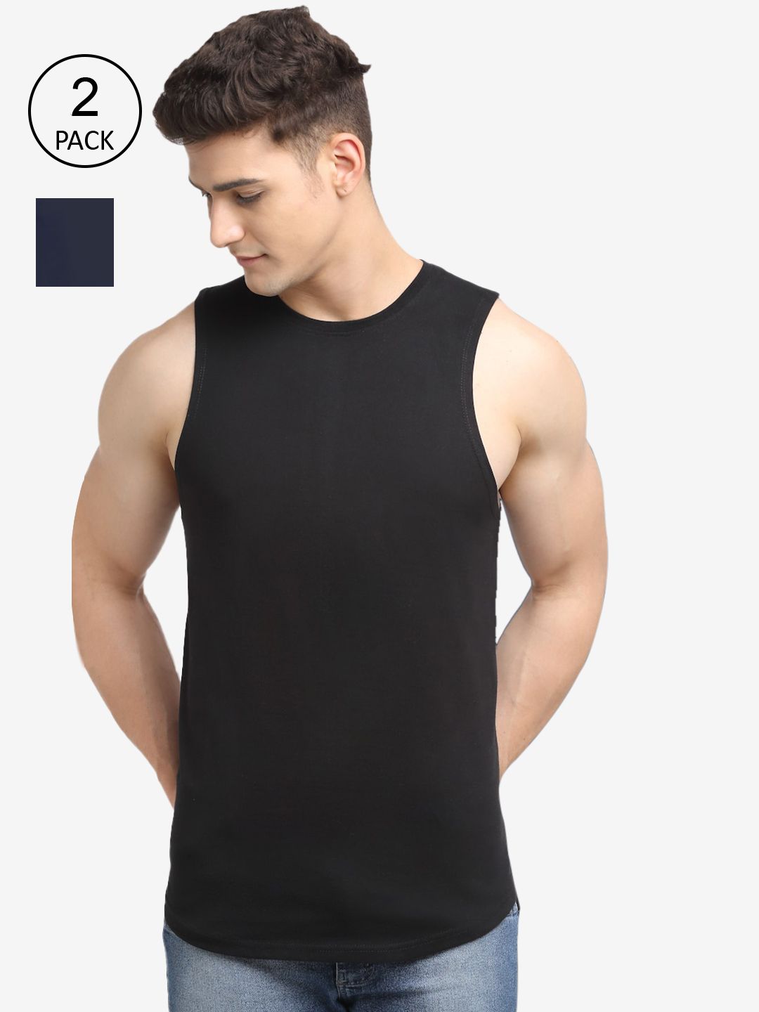 Friskers Men Pack of 2 Solid Pure Cotton Innerwear Vest-picture-15