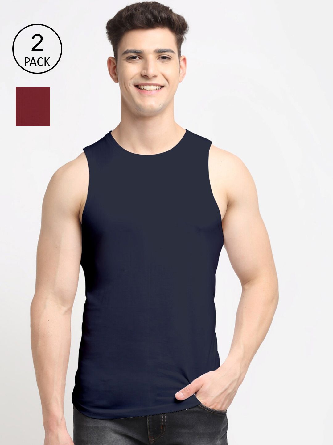 Friskers  Men Pack Of 2 Solid Pure Cotton Apple Cut Innerwear Vests-picture-49