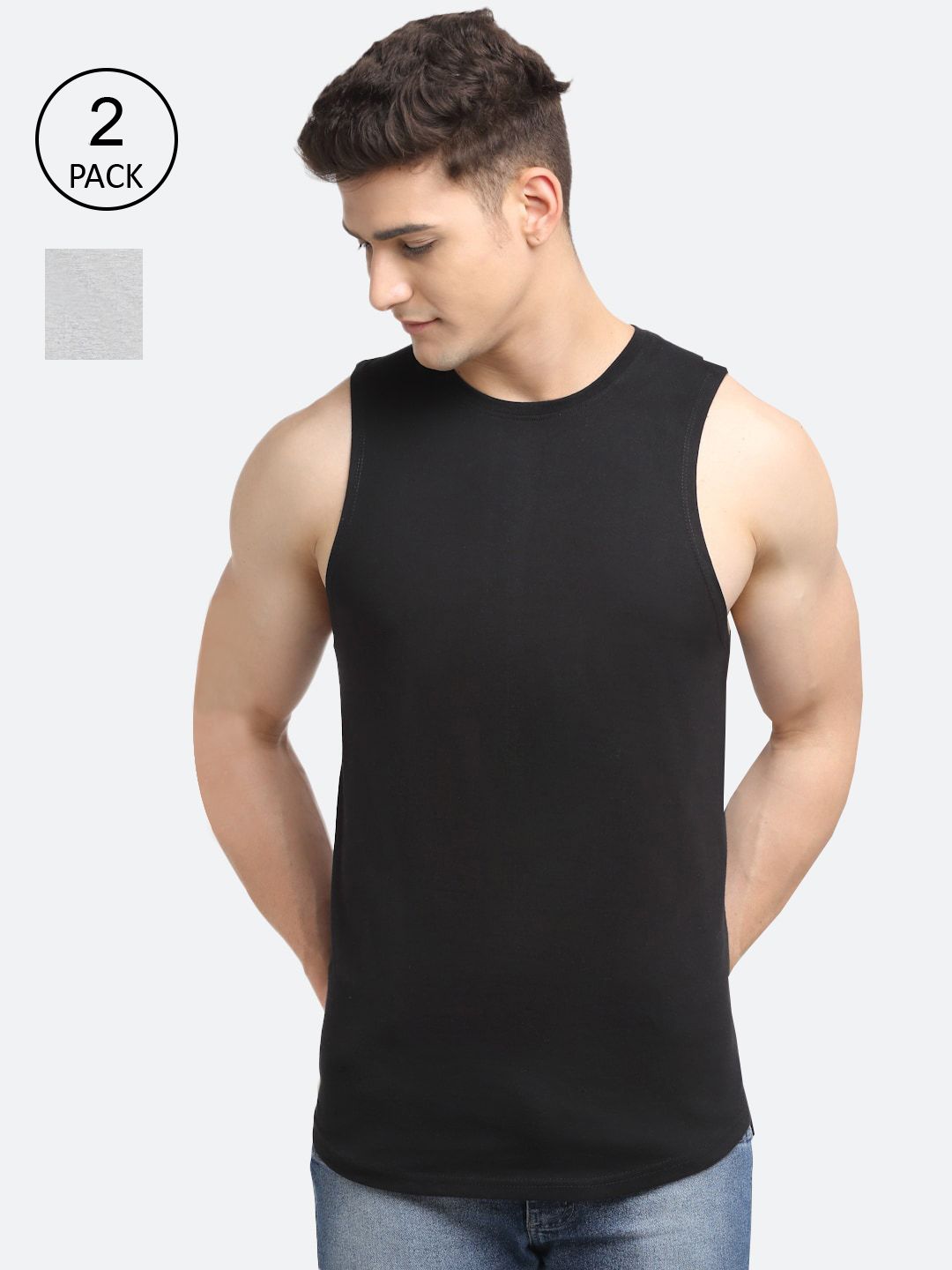 Friskers Men Pack Of 2 Solid Cotton Innerwear Vests-picture-44