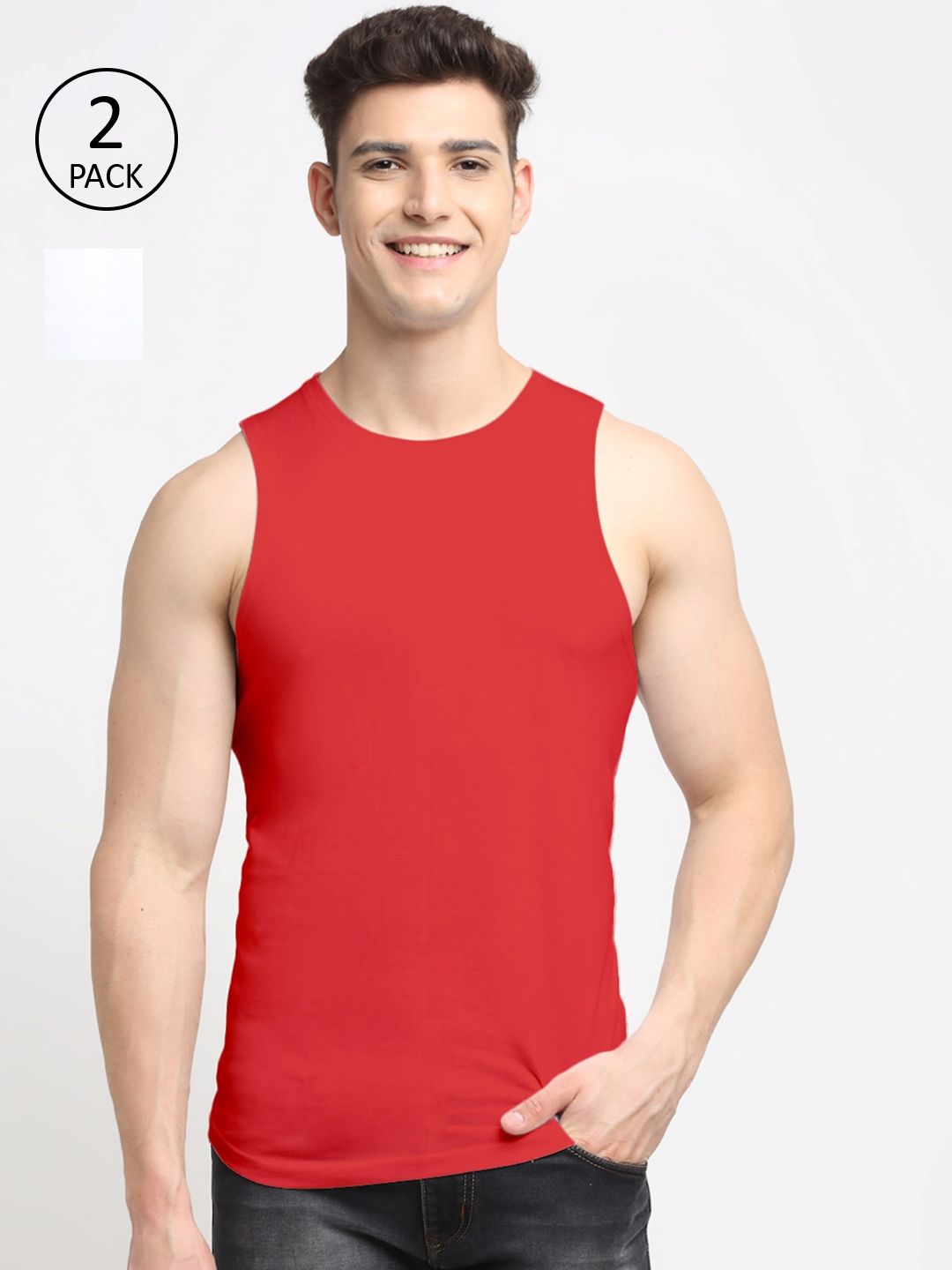 Friskers Men Pack Of 2 Solid Pure Cotton Innerwear Vest-image-34