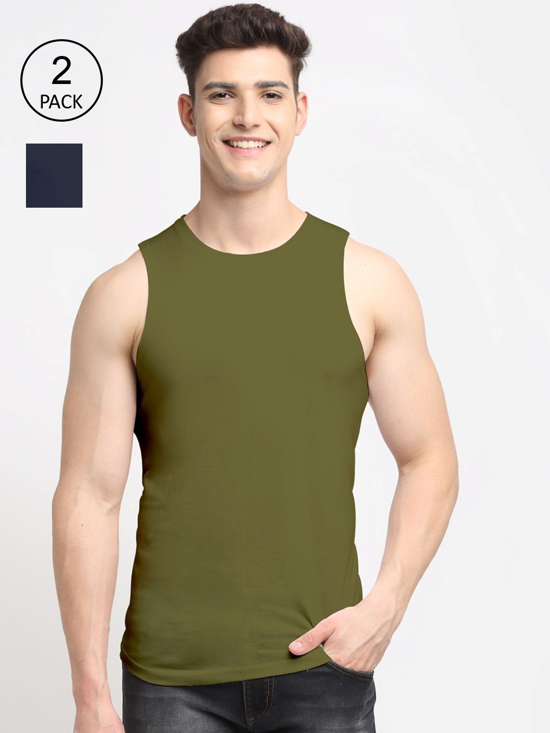 Friskers Men Pack Of 2 Solid Pure Cotton Gym Innerwear Vest-picture-30
