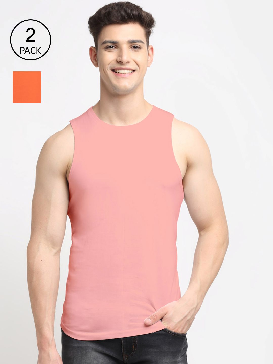 Friskers Men Pack Of 2 Solid Pure Cotton Gym Innerwear Vest-picture-24