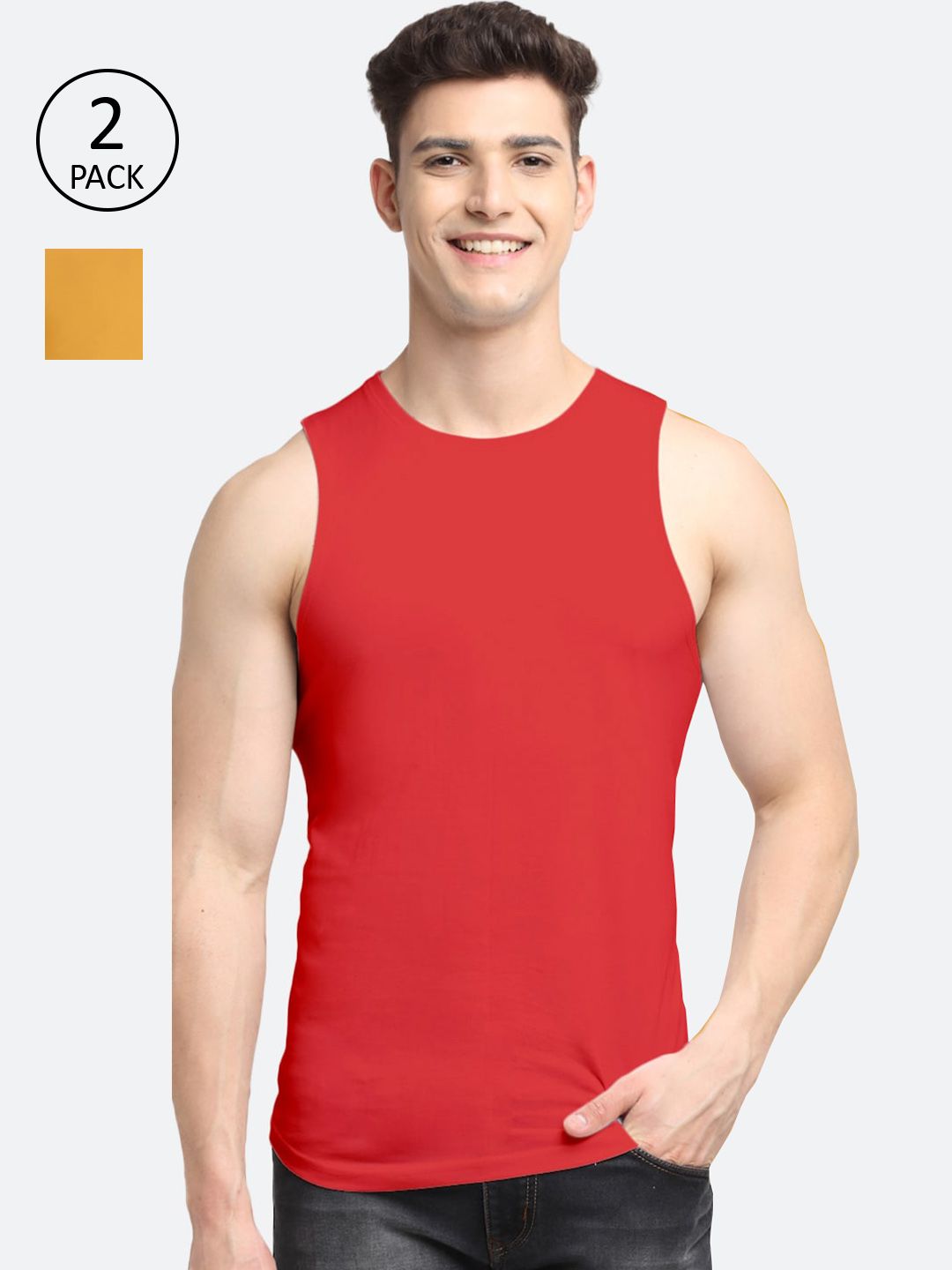 Friskers Men Pack of 2 Solid Pure Cotton Innerwear Vest-picture-22