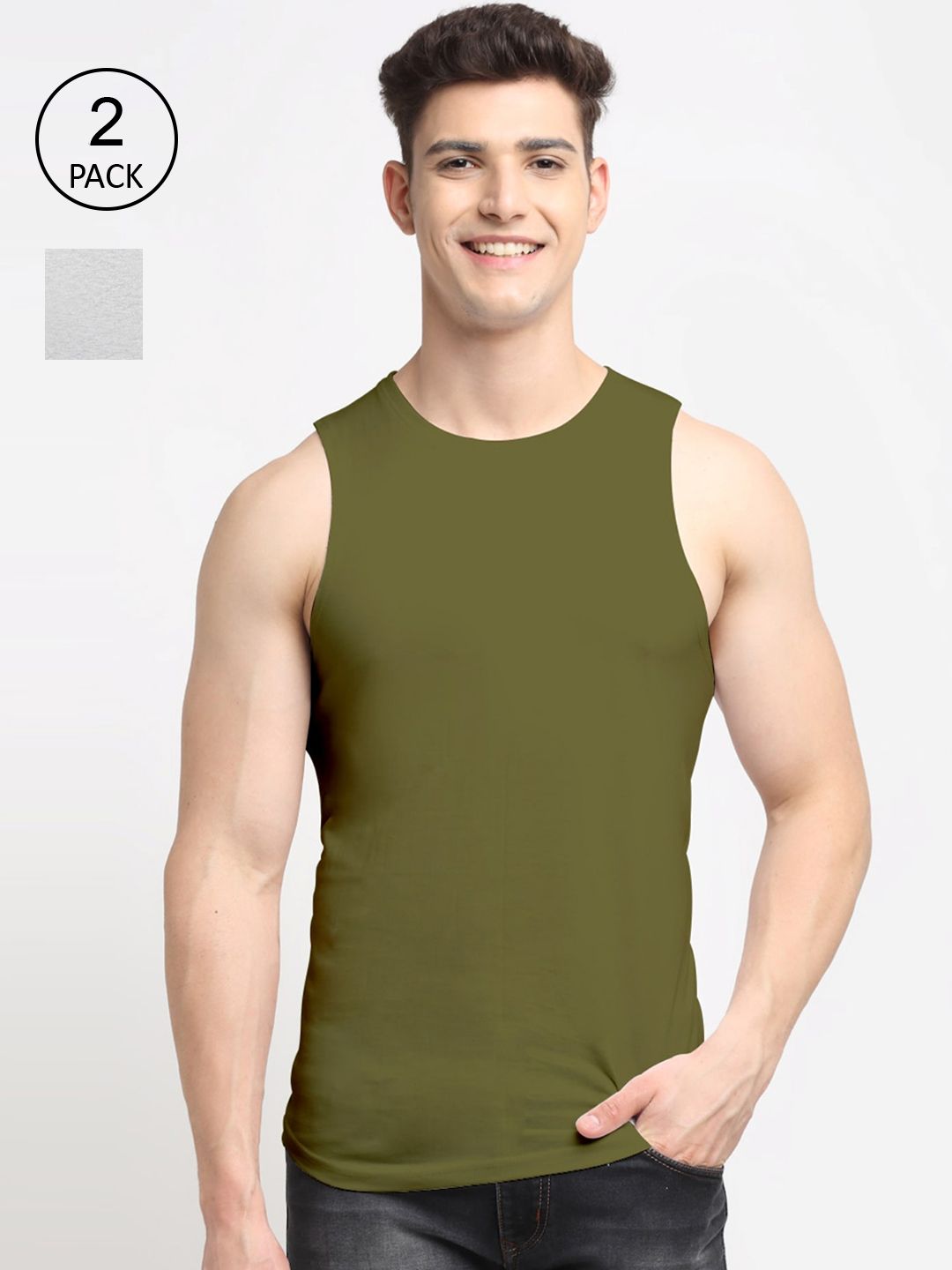 Friskers  Men Pack Of 2 Solid Pure Cotton Apple Cut Innerwear Vests-picture-20