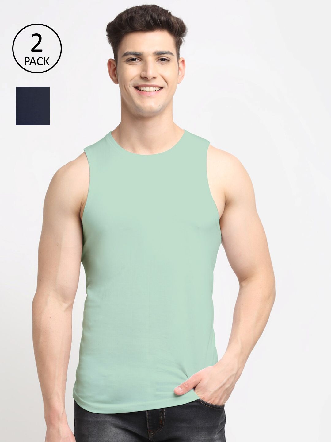 Friskers  Men Pack Of 2 Solid Pure Cotton Apple Cut Innerwear Vests-picture-43